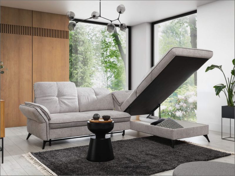 Kanapa narożna z funkcją spania z opcją wyboru strony i pojemnikiem na pościel