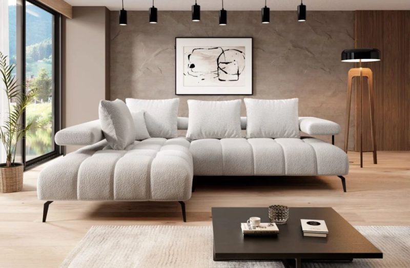 Kanapa narożna z funkcją spania i tkaniną łatwoczyszczącą na wysokich nóżkach