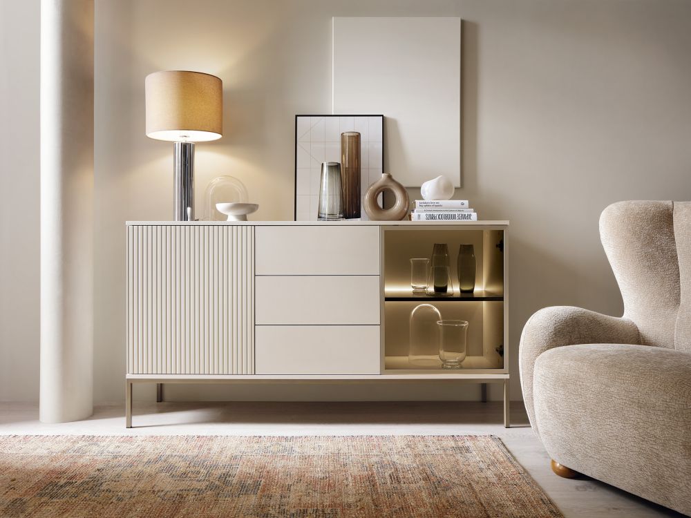 Komoda frezowana 3D kaszmir z podświetleniem LED