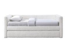 Kremowe łóżko sztruks z wysuwanym dolnym materacem ALABAMA 90 1