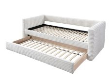 Kremowe łóżko sztruks z wysuwanym dolnym materacem ALABAMA 90 2