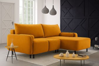 Nieduży narożnik z okrągłym siedziskiem z funkcją spania codziennego