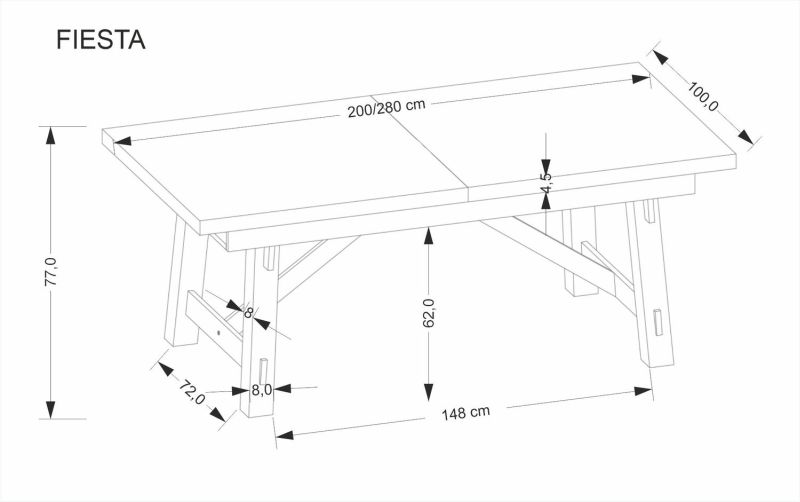 Stół rozkładany dąb naturalny z czarnym stelażem 200-280 cm FIESTA 4