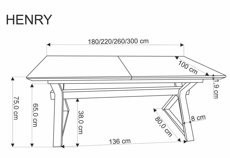 Stół ze skrzyżowanymi nogami 180-300 cm HENRY 4