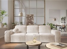 Jasna kanapa 3 osobowa do salonu z funkcją spania