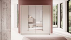 Beżowa, duża szafa z lustrami