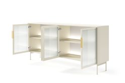 Komoda LED kaszmir z drzwiczkami z szybą ornamentową 181 cm HAMBURG 3