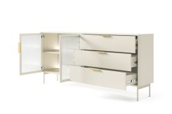 Komoda LED kaszmir z szufladami i szybą ornamentową 181 cm HAMBURG 2