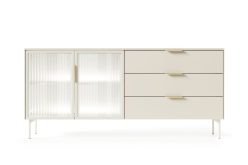 Komoda LED ze szkłem ornamentowym i szufladami