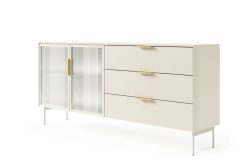 Kaszmirowa komoda ze szkłem ornamentowym i szufladami na wysokich nogach