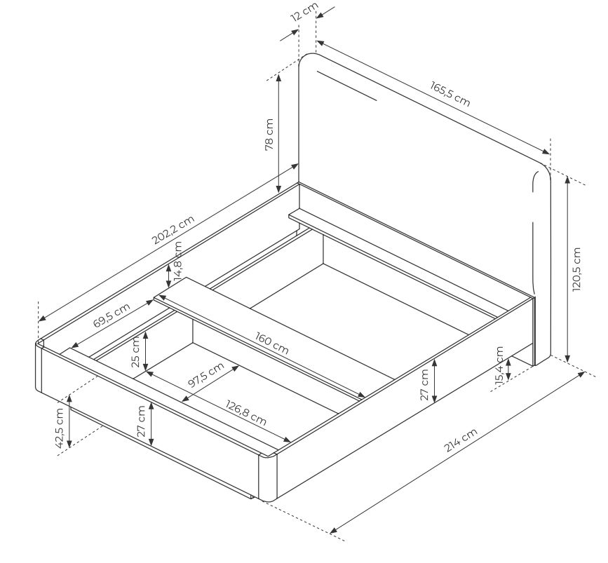 Beżowe łóżko zaokrąglone 160x200 MOCCA 4