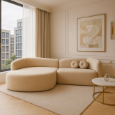 Mały beżowy narożnik półokrągły w designerskim stylu
