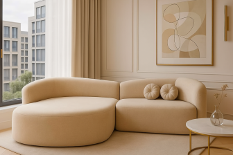 Mały beżowy narożnik półokrągły w designerskim stylu