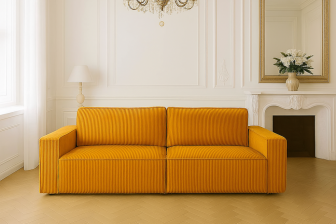 Miodowa sofa z dużą powierzchnią spania