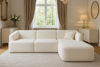 Beżowy narożnik modułowy do niedużego salonu