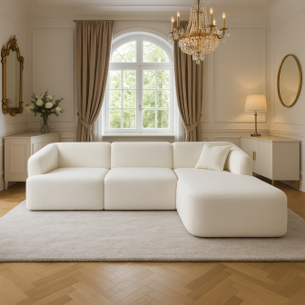 Beżowy narożnik modułowy do niedużego salonu