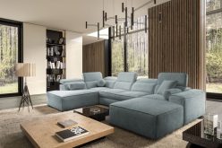 Szary narożnik w kształcie C z funkcją spania