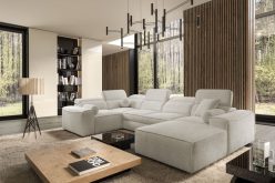 Beżowy narożnik podkowa z funkcją spania