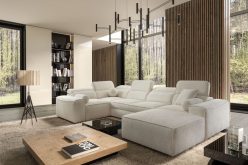 Jasny narożnik U do salonu z zagłówkami