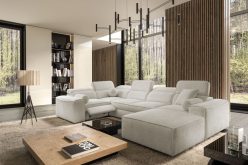 Olbrzymi narożnik U z podnóżkiem elektrycznym