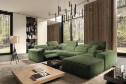 Olbrzymia sofa rogowa U z elektrycznie rozkładanym podnóżkiem