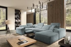 Szary, olbrzymi narożnik U z podnóżkiem elektryczny,