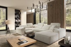 Jasny, olbrzymi narożnik z elektrycznie sterowanym podnóżkiem