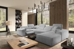 Jasnoszary olbrzymi narożnik z podnóżkiem na prąd