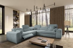 Sofa rogowa z elektrycznie sterowanym podnóżkiem