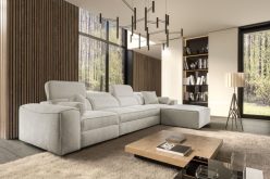 Jasny narożnik z długim siedziskiem z zagłówkami