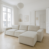 Nieduży narożnik z funkcją spania codziennego w prostej bryle