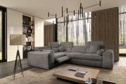 Szary narożnik z elektrycznym podnóżkiem