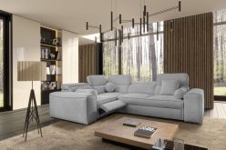 Modna kanapa narożna z podnóżkiem elektrycznym