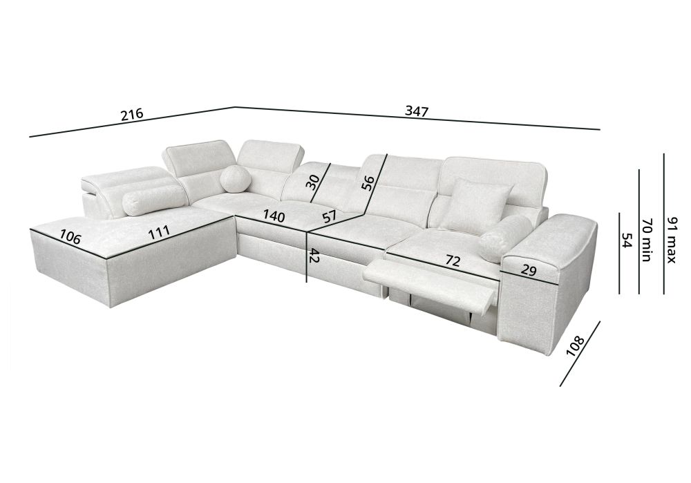 Narożnik z wysuwanym podnóżkiem elektrycznie z funkcją spania CHARLES 11 7