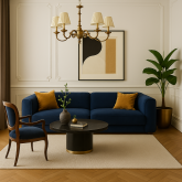 Granatowa sofa do pięknego miejsca