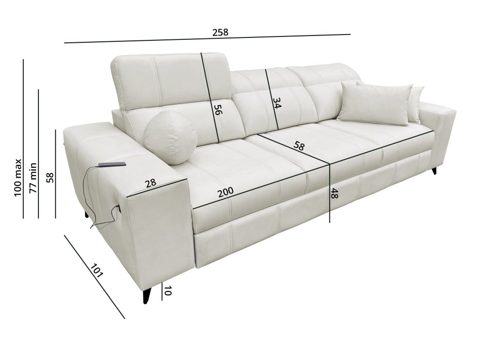 Cudowna sofa rozkładana do spania z gniazdem USB DOLCE 4