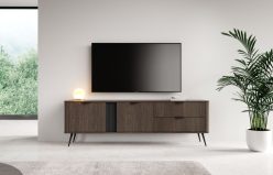 Szafka RTV ciemny brąz z zaokrąglonymi krawędziami na wysokich nogach