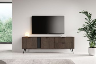 Szafka RTV ciemny brąz z zaokrąglonymi krawędziami na wysokich nogach