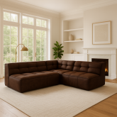 Brązowy wygodny narożnik salonowy z przeszyciami