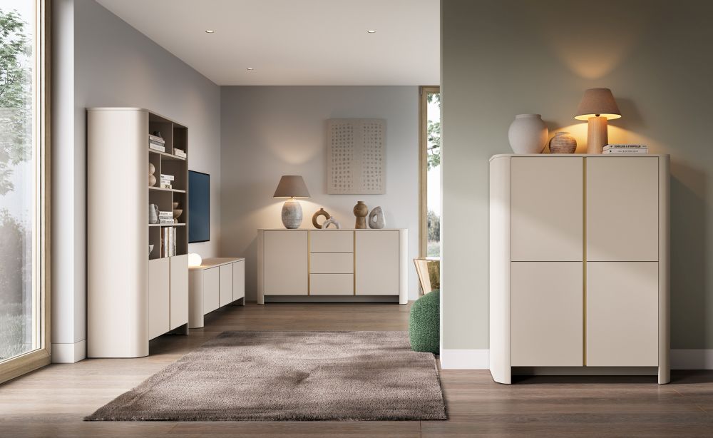 Kaszmirowe meble do salonu z obłymi krawędziami