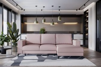 Minimalistyczna kanapa narożna rozkładana do spania ARSEN