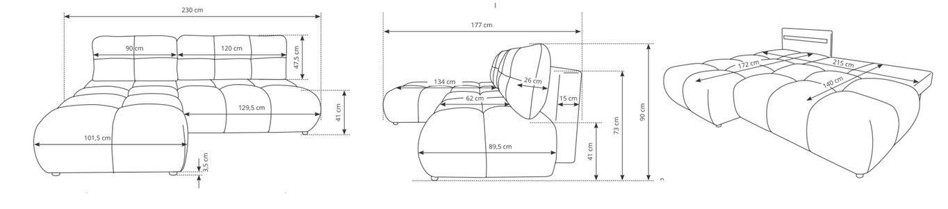 Narożnik z łagodnymi liniami z funkcją spania ALMIRO 7