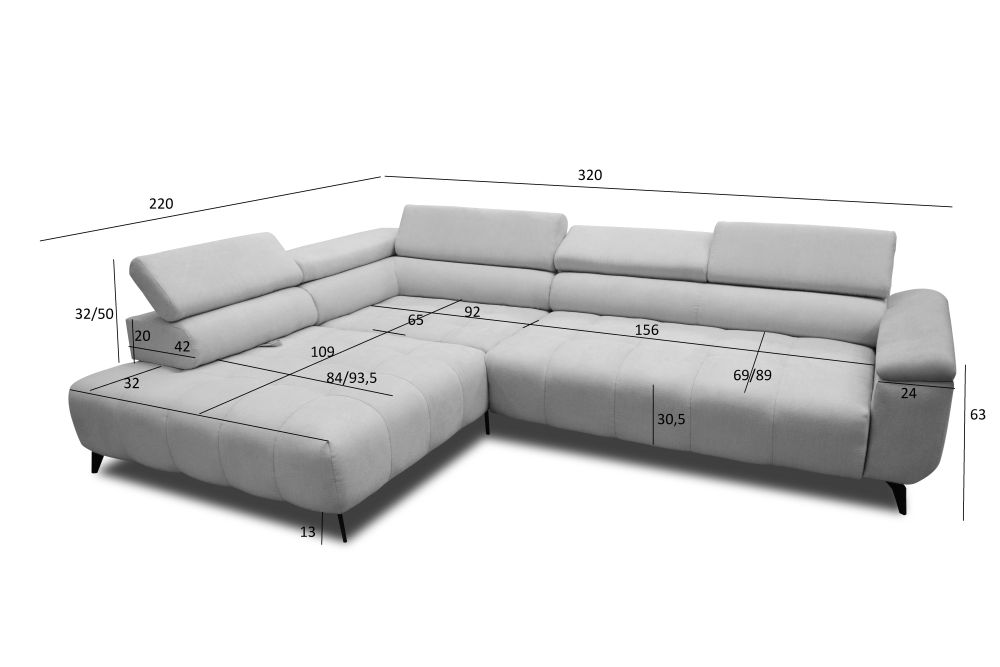 Duży narożnik z elektrycznie wysuwanym siedziskiem BUENO 5