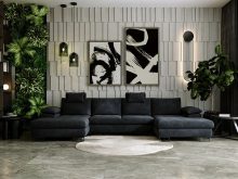 Sofa rogowa w kształcie U z funkcją spania CALDO 1