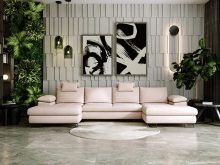 Beżowa sofa rogowa w kształcie U z funkcją spania