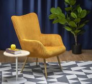 Wygodny fotel musztardowy tkanina w prążki