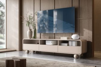 Długa kaszmirowa szafka RTV 180 cm na okrągłych nogach