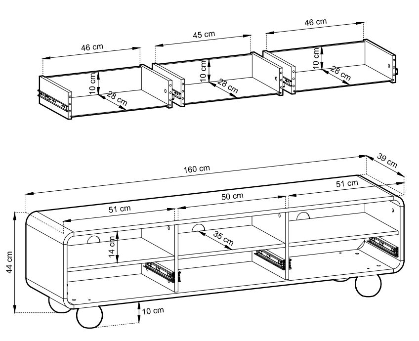 Kaszmirowy stolik RTV 160 na okrągłych nogach SILVIA 4
