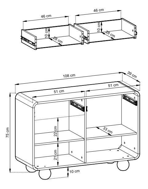 Mała komoda kaszmir na okrągłych nogach 108 cm SILVIA 4
