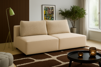 Beżowa rozkładana kanapa do spania z kwadratów